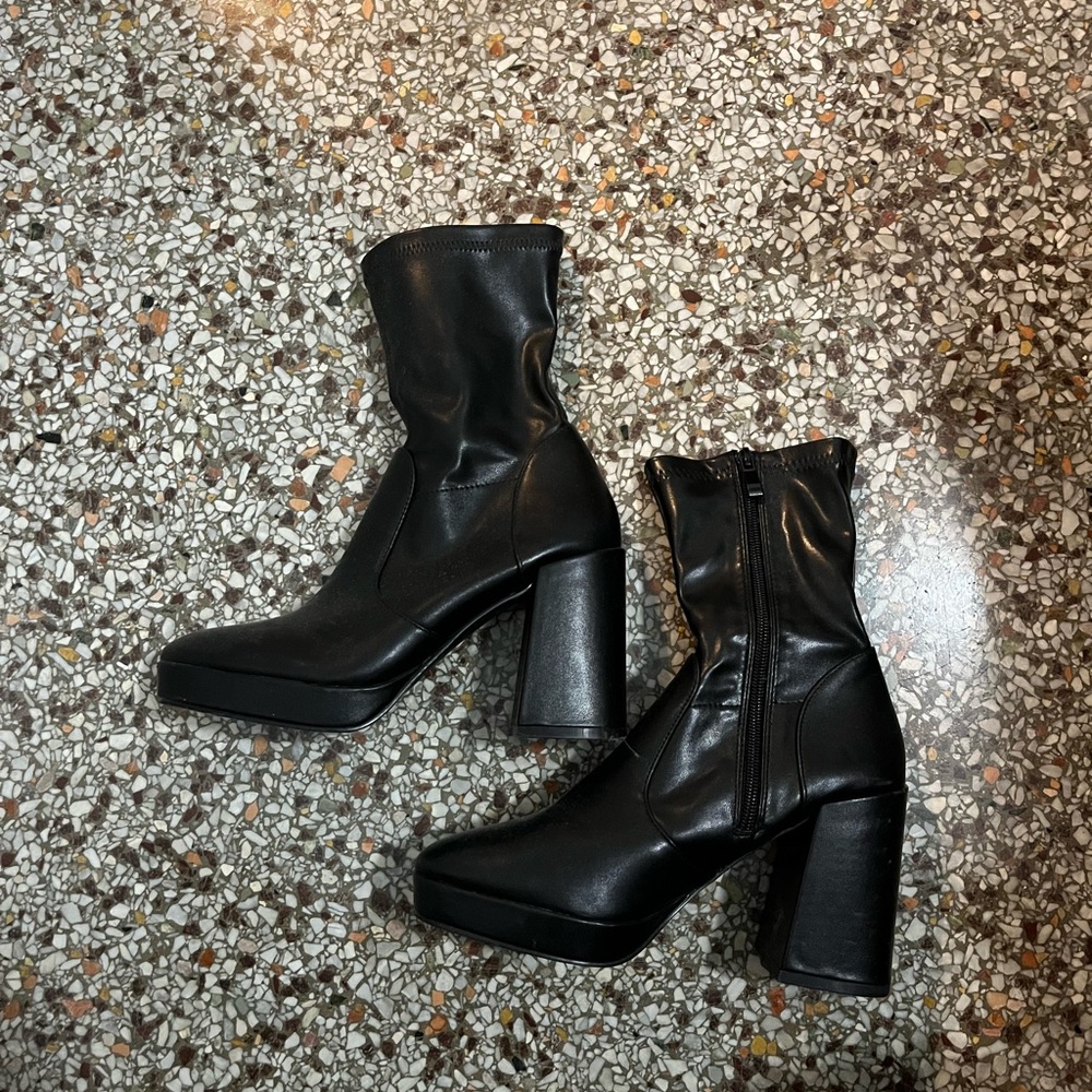 Black Faux Leather Ankle Boots